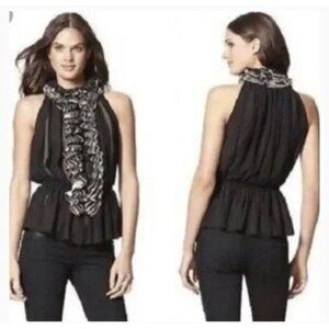 Robert Rodriguez Black Ruffle Sleeveless Skirted Blouse Size M